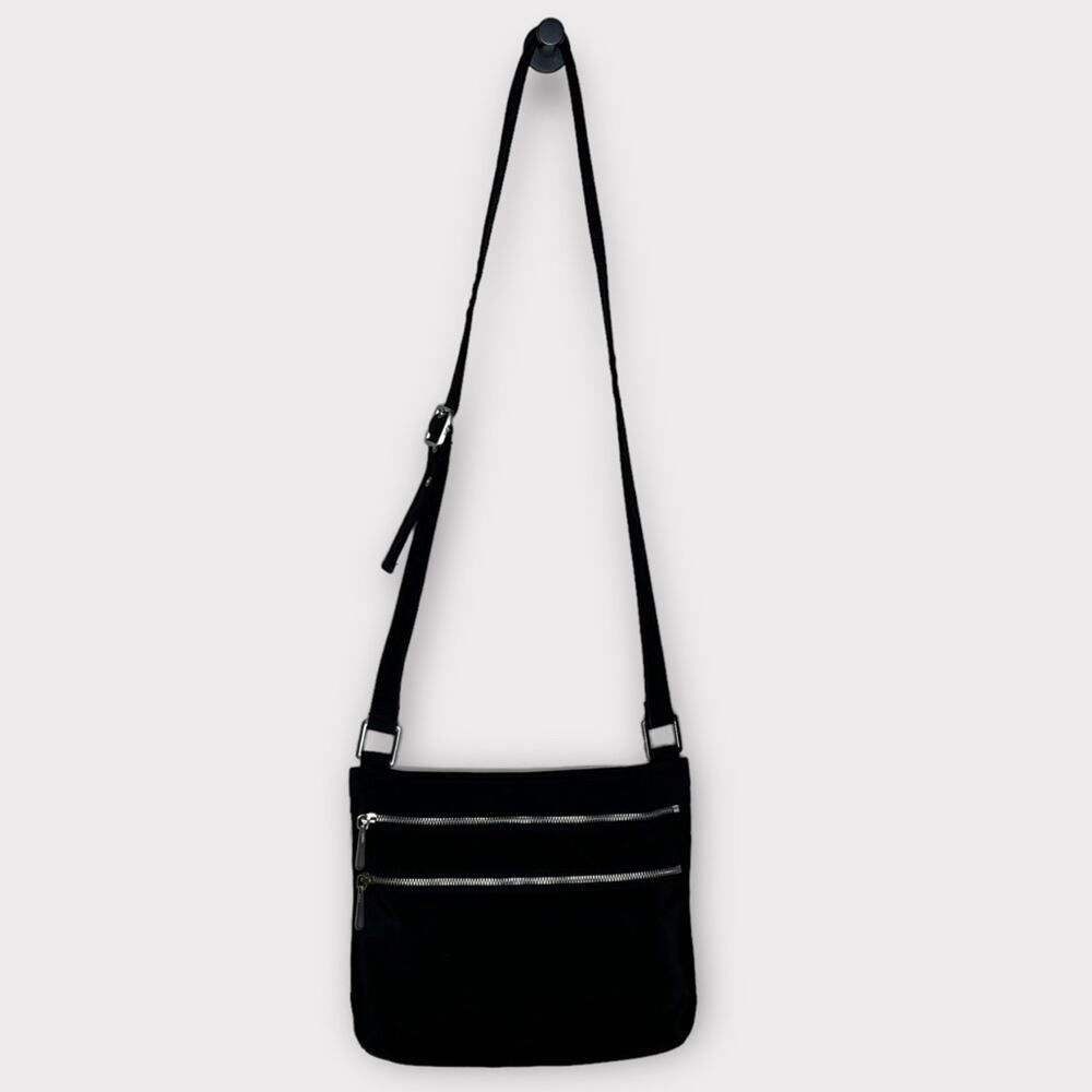 HOBO black nylon crossbody travel bag purse adjustable strap silver hardware